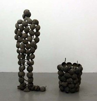 BOUNTY MAN & POT � 175 x 60cm & 60 x 48cm �� Cast cement fondue taken from moulds of breadfruit & adhesive 2006-07