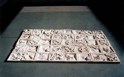 CREEK BED 5x8  2003 175 x 109 x 5.5cm   Exhibited on floor, multiple cast white secar cement taken from moulds of Deptford Creek mud banks