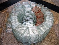 WELL I  1999   120 x 48cm   Clear & pink glass blocks & mirror base (installation) Shown at Cottons Atrium, London SE1