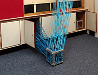 STRETCHED BLUE (Detail) 2017 3m high x 1m wide x 1m deep polypropylene rope, eyelet fixings, & dexion metal angle  Installation as part of Morley at Holborn Library exhibition 2017, London WC1