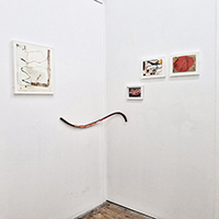 CUT LINE SPACE (Twist II pink)
Installation view (hung horizontally) 
The Lido Stores, Margate exhibition 2025 ‘Two_Singers_One_Song’ with painter Jackie Askew