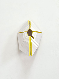 SKIRTING YELLOW 2025
50 x 35 x 20cm (on wall shelf)
Wood skirting board, hinges & paint