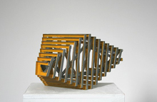 COCOON LINE (model)  2008   40cm long x 18cm wide x 18cm deep    Painted brass angle (Larger proposed plinth piece: 100cm long x 45cm wide x 45cm deep)