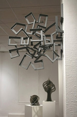 SIGN  2016 60cm high x 30cm wide x 60cm deep Painted steel  Installed at Fe2 16 - 5 Sculptors exhibition, Morley Gallery, London 2016