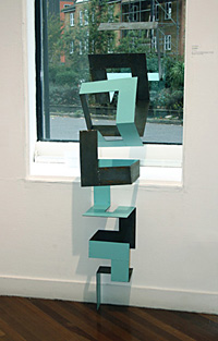 BLUE CLIMB  2017 200cm high x 35cm wide x 35cm deep Painted & rusted steel Installed as part of 'Out Of Office' exhibition, Morley Gallery, London SE1