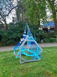 BOLT II  2021 140cm high x 110cm wide  x 115cm deep Painted stee & Perspex