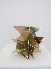 CROSS-BEAT  2021 30cm high x 28cm wide x 29cm deep Steel with zinc & colour passivate coating