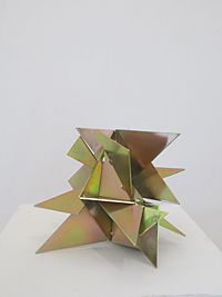 CROSS-BEAT  2021 30cm high x 28cm wide x 29cm deep Steel with zinc & colour passivate coating