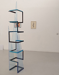 BLUE LIFT I  2018 195cm high x 35cm wide x 35cm deep Primed painted steel & tinted perspex