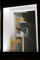 SKIRTING SPACE 4  2016 280cm high x 160cm wide x 145cm deep Painted skirting board & brass fixings Installation at Fe2 16 - 5 Sculptors exhibition, Morley Gallery, London 2016